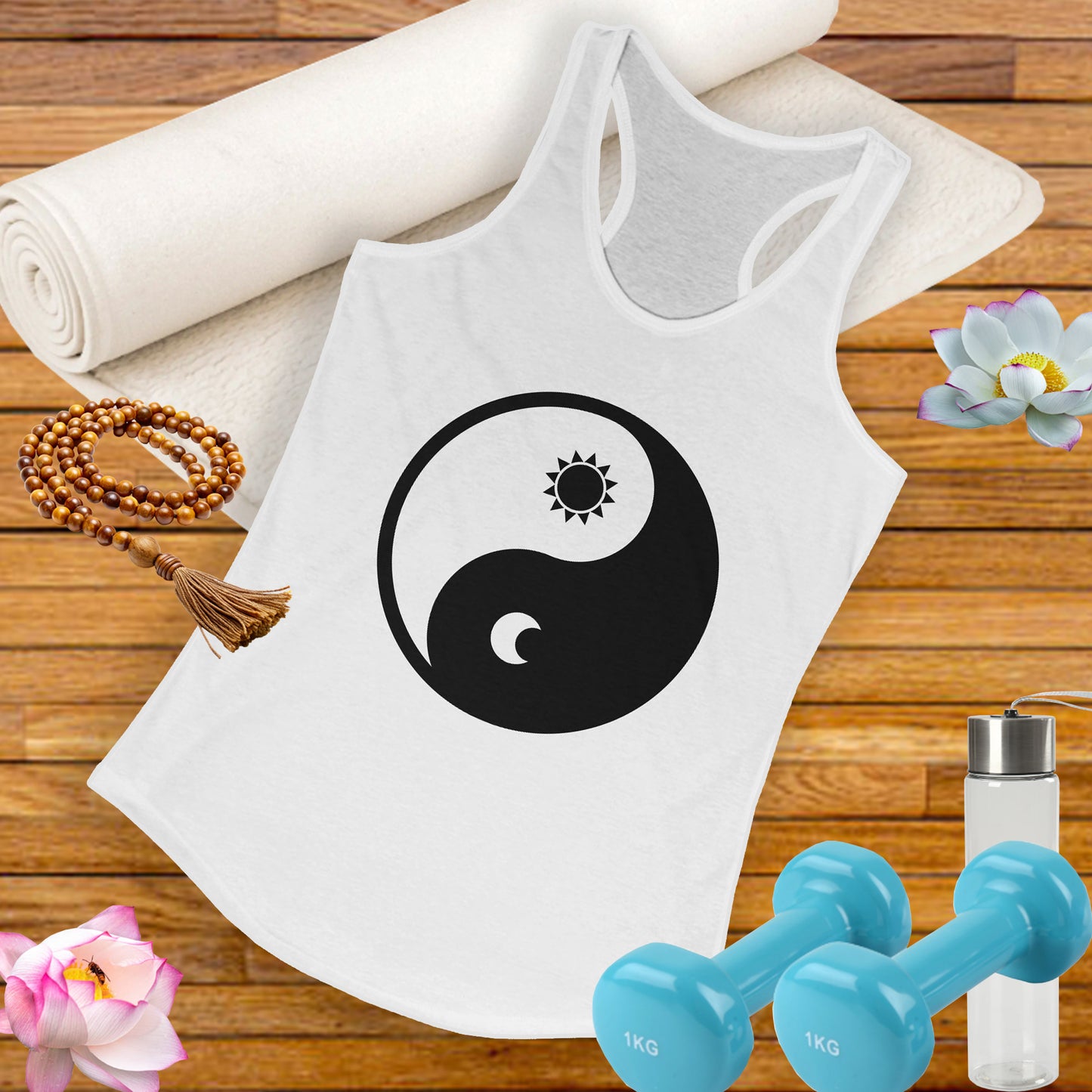 Balance in Motion Racerback Tank – Yin & Yang Sun & Moon Design